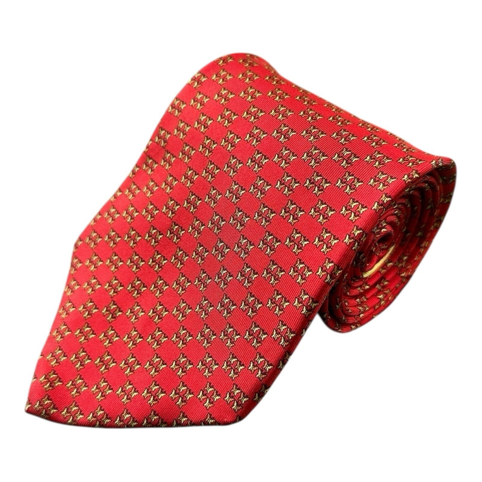 Salvatore Ferragamo Red Butterfly Pure Silk Mens Tie 375 Inch Width